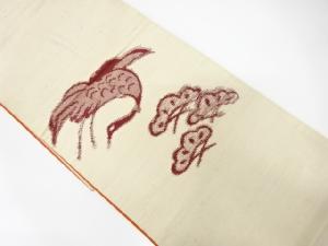 アンティーク　手織り紬　松鶴模様織り出し袋帯（材料）